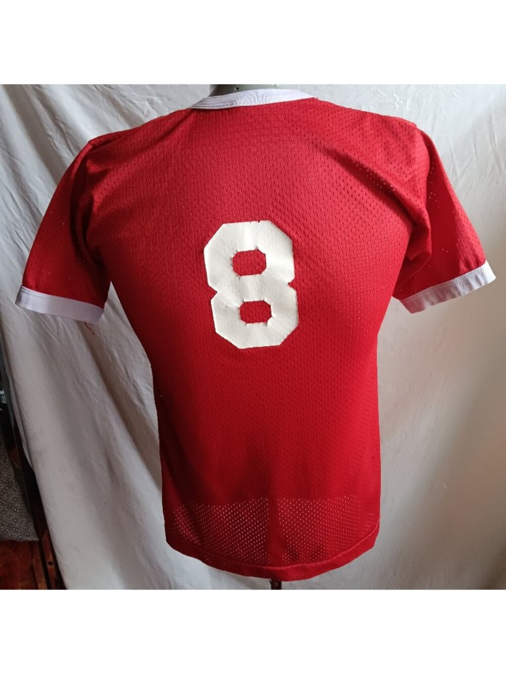 Vintage T-shirt Single Stitch Mesh Ringer Men's Small "8" 1980's Nylon USA Indy